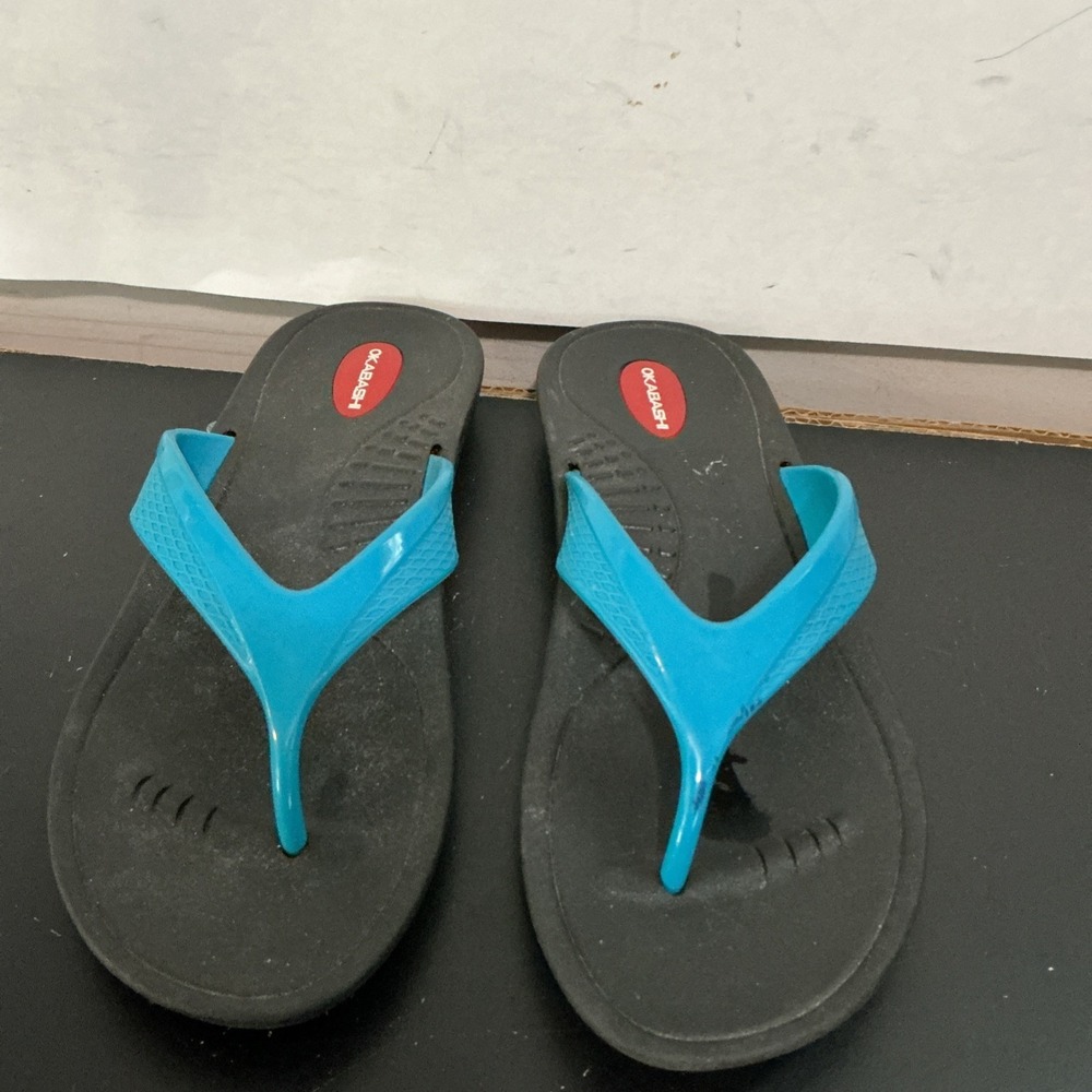 Okabashi Womens Black Blue Rubber Thong Sandals Flip Flops Size ML USA Made